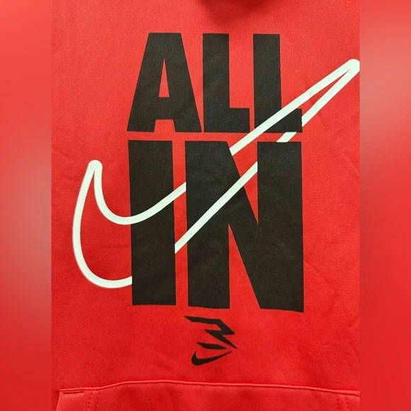 Nike Red Hoodie with graphic Sweat Shirt Medium Dri Fit Front Pocket 0084 - Picture 6 of 8